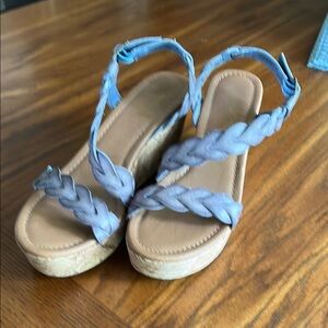 Coach and Four Blue Wedge Sandals with Braided Leather Straps